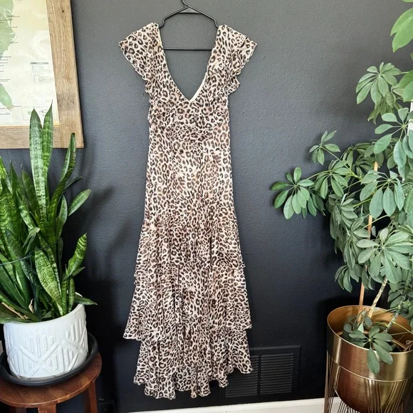 WAYF Animal Print Dress in Cream and Brown